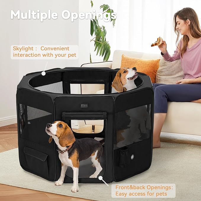 PETSFIT 45.5" Dog Playpen with Dual Zipper Doors –Sturdy Foldable Pet Playpen for Large &amp; Medium Dogs with Removable Mesh Top and Leakproof Bottom