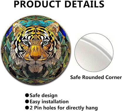 Lygond Metal Sign Tin Sign Circular Stained Glass Tigle Tin Signs Gardening For Pet 8×8 Inches