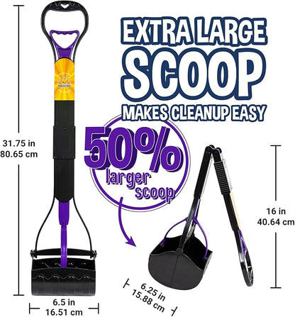 Bodhi Dog Large Foldable Pooper Scooper - 32” Long Handle, Lightweight Portable Pooper Scooper for Small &amp; Large Dogs - Easy to Use - Made with Premium Durable Materials (Purple)