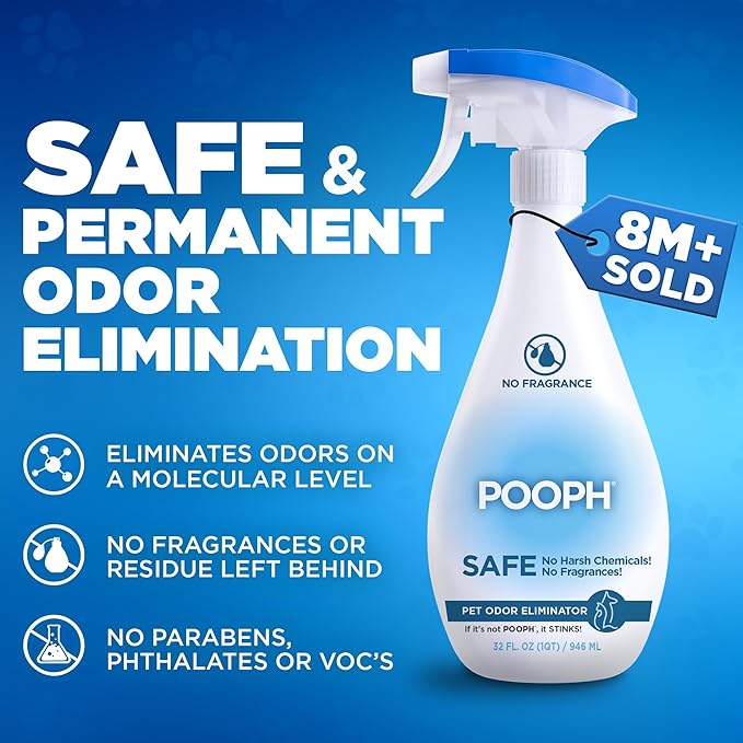 POOPH® Pet Odor Eliminator Spray – 32oz Single &amp; 32oz 2-Pack Bundle – No Fragrance, No Harsh Chemicals, Safe for Pets &amp; People, Eliminates Odors Fast – Home, Auto, Furniture &amp; More