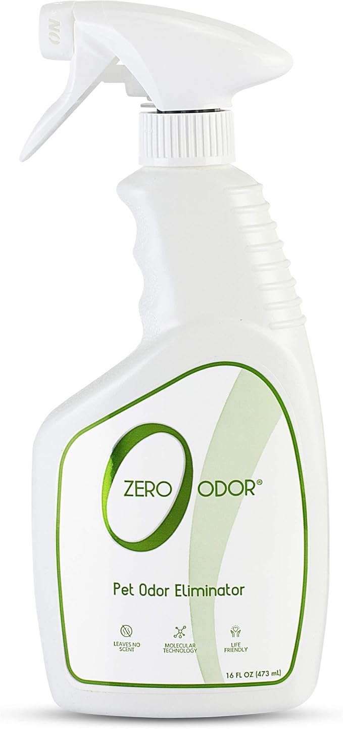 Zero Odor - Pet Odor Eliminator for Strong Odor, Eliminate Air &amp; Surface Odors – Patented Molecular Technology Best For Carpet, Furniture, Beds Smell Great Again (Over 400 Sprays Per Bottle)