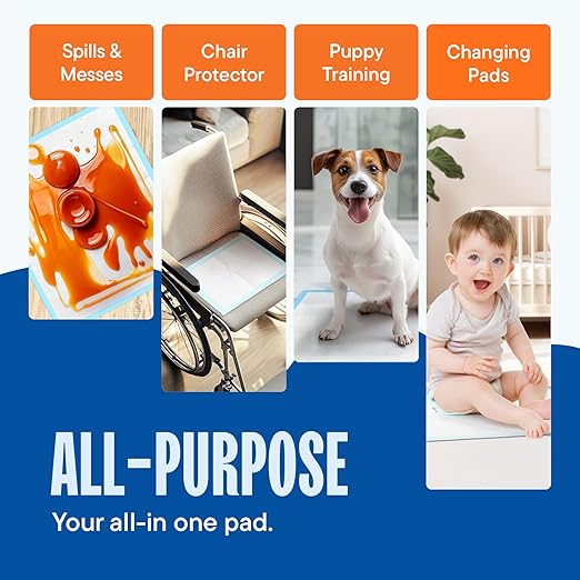 Disposable Changing Pads [100-Pack] Diaper Pad for Baby, Puppy &amp; Dog - Pee &amp; Wee Underpads - Chux Potty Training Liner - Changing Table Cover - 17"x13" Leak-Proof Liners for Incontinence &amp; Travel Use