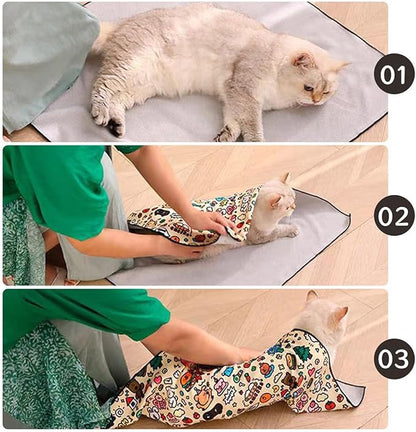 MANON ROSA Cat Grooming Wrap – Self-Adherent Anti-Scratch Swaddle Restraint Bag for Nail Cutting, Medication, Multifunctional Care - Calm Cozy Burrito Papoose Pet Magic Blanket (M (Within 9.9lbs))