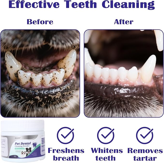 Dog Teeth Cleaning Powder, Dog Dental Powder and Cats Breath Freshener, Bad Breath &amp; Tartar Remover for Pets, Suitable for Large, Medium &amp; Small Canine(Blue)