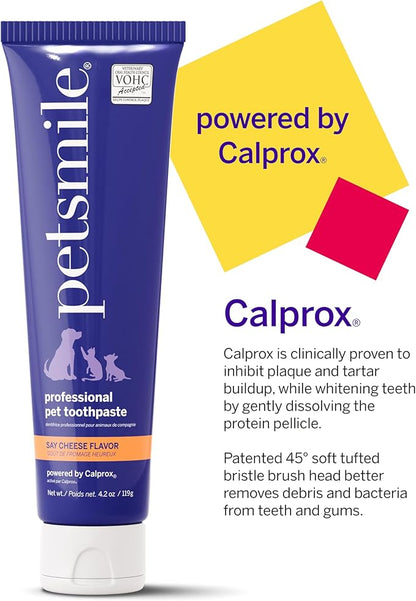 Petsmile Professional Pet Toothpaste for Cats &amp; Dogs - Only VOHC Accepted Toothpaste - Clinically Proven to Control Plaque &amp; Tartar Calprox Formula (Say Cheese, 4.2 Oz)