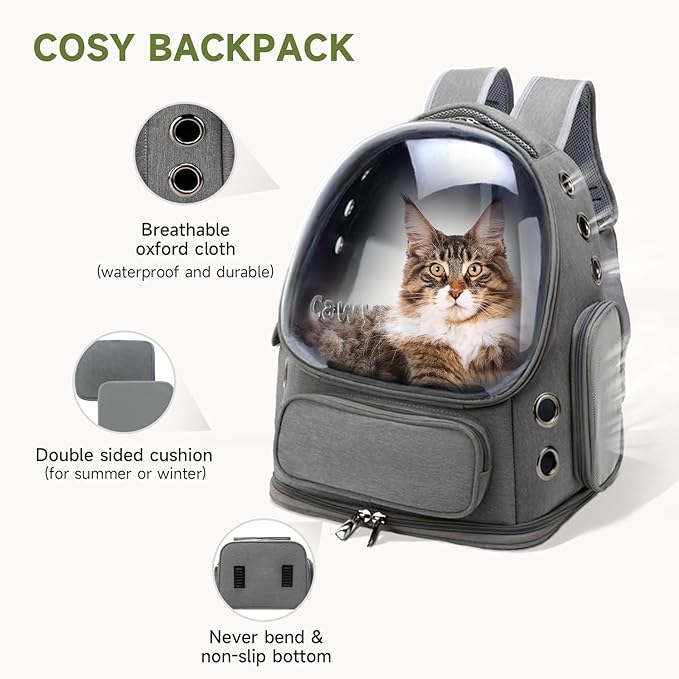 Cat Backpack Carrier, Breathable Cat Carrier Large Space Bubble Pet Backpack for Kitty Small Dog up to 12lbs, Transparent &amp; Foldable Pet Carrier for Travel Hiking