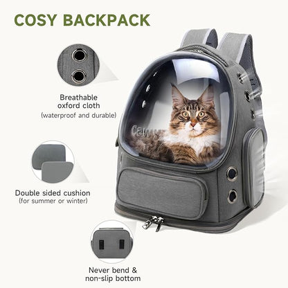 Cat Backpack Carrier, Breathable Cat Carrier Large Space Bubble Pet Backpack for Kitty Small Dog up to 12lbs, Transparent &amp; Foldable Pet Carrier for Travel Hiking