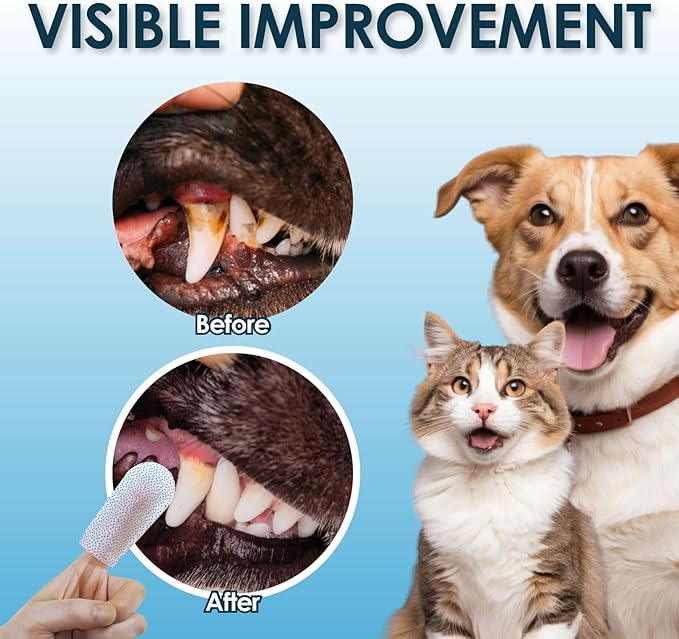 Mooncat Dental Finger Wipes for Dogs &amp; Cats - Easy Teeth Cleaning to Remove Plaque, Tartar &amp; Freshen Bad Breath - Gentle Tooth Wipes for Puppy &amp; Kitten Care - 40 Counts