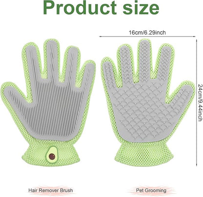 2 in 1 Pet Grooming Glove for Cats &amp; Dogs, Efficient Deshedding Brush Pet Long Short Fur Removal Glove, Gentle Massaging Puppy Kitten Bathing Grooming Brush Tool, Easy Clean Floating Hair Mitt