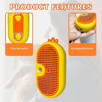3-in-1 Rechargeable Steam Brush for Cats &amp; Dogs - Anti-Static Spray Pet Grooming Brush with Warm Mist Massage, Hair Shedding Control, Detangling Comb &amp; Cleaning Tool for Effective Deshedding