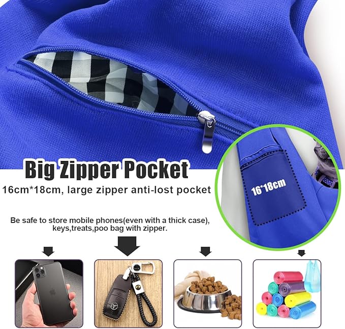 Tomkas Dog Sling Carrier for Small Dogs - Royal Blue, Adjustable Strap &amp; Zipper Pocket, Up to 10 lbs. Perfect Puppy Carrier for Small Dogs