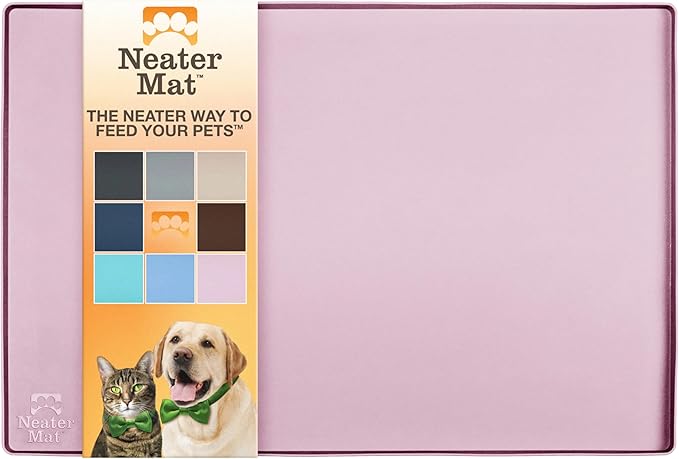 Neater Pet Brands Neater Mat Pet Mats for Food and Water, Cat &amp; Dog Bowl Mat Waterproof Silicone, Feeding Tray, Dog Food Mats for Floors, Placemat w/Raised Edge for Under Bowls, 32" x 24", Light Pink