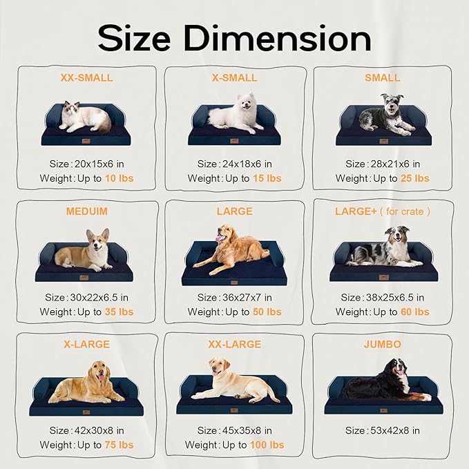 Dog Bed Medium Size Dog-Orthopedic Waterproof Bed for Dogs,Foam Couch Sofa with Washable Removable Cover &amp; Non-Slip Bottom-Navy Blue
