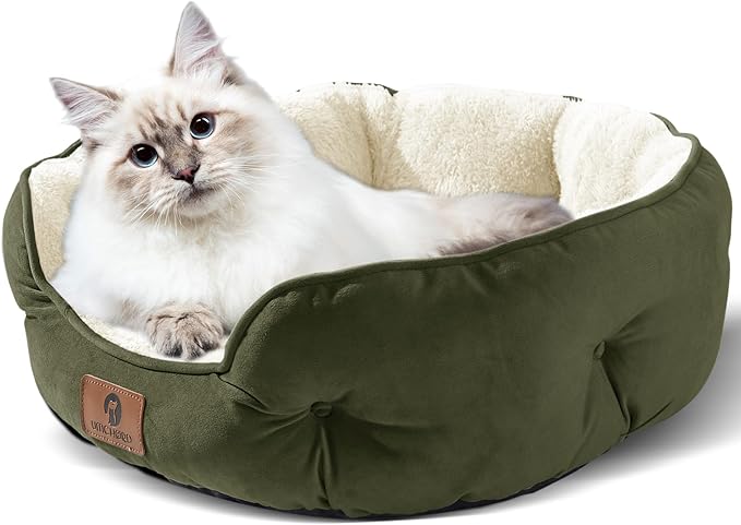 Asvin Small Dog Bed for Small Dogs, Cat Beds for Indoor Cats, Pet Bed for Puppy and Kitty, Extra Soft &amp; Machine Washable with Anti-Slip &amp; Water-Resistant Oxford Bottom, Green, 20 inches