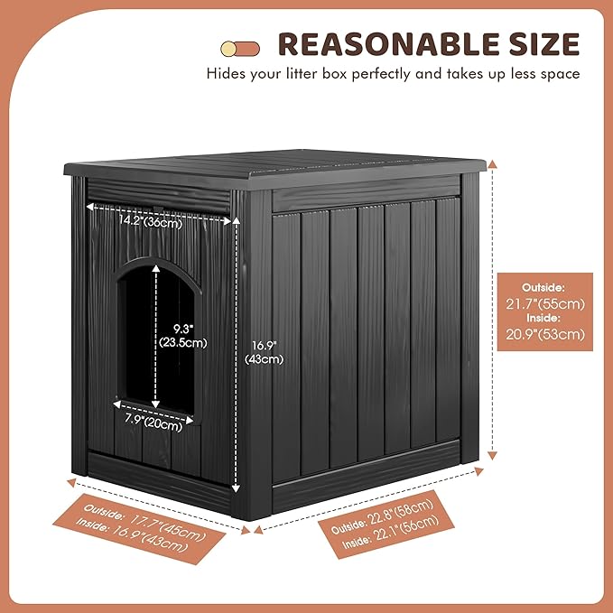 Outdoor &amp; Indoor Dog House for Weatherproof and Stylish Furniture, Insulated Dog House Outdoor, Multi - Use for Small and Medium Dogs (Black, 22.8" L × 17.7" W × 21.7" H)