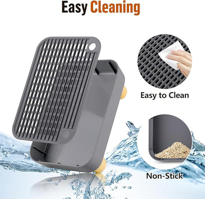 Cat Litter Box Step Ramp, Cat Litter Catcher Mat with Wooden Feet, Filter Function, Cat Pedal Stool for Self-Cleaning Cat Litter Box, Ideal for Kitten &amp; Elderly Cats (Dark Grey)