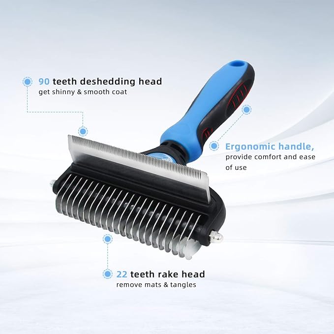 Pet Grooming Tool - 2 Sided Undercoat Rake for Cats &amp; Dogs - Safe Dematting Comb for Easy Mats &amp; Tangles Removing