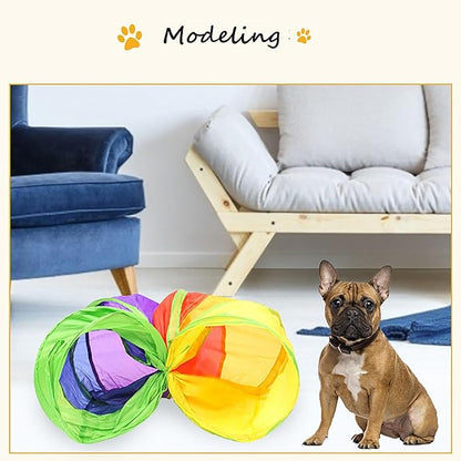 iCAGY Cat Tunnel for Indoor Cats Interactive, Rabbit Tunnel Toys, Pet Toys Play Tunnels for Cats Kittens Rabbits Puppies Crinkle Pop Up Rainbow 45"