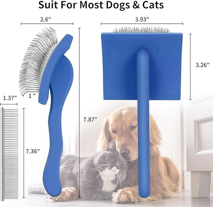 Slicker Brush for Dogs, Long Pin Dog Grooming Brush for Goldendoodles, Poodles, Doodles &amp; More, Includes Bonus Pet Comb, Perfect for De-Shedding, Dematting &amp; Reducing Tangles. Large, Blue