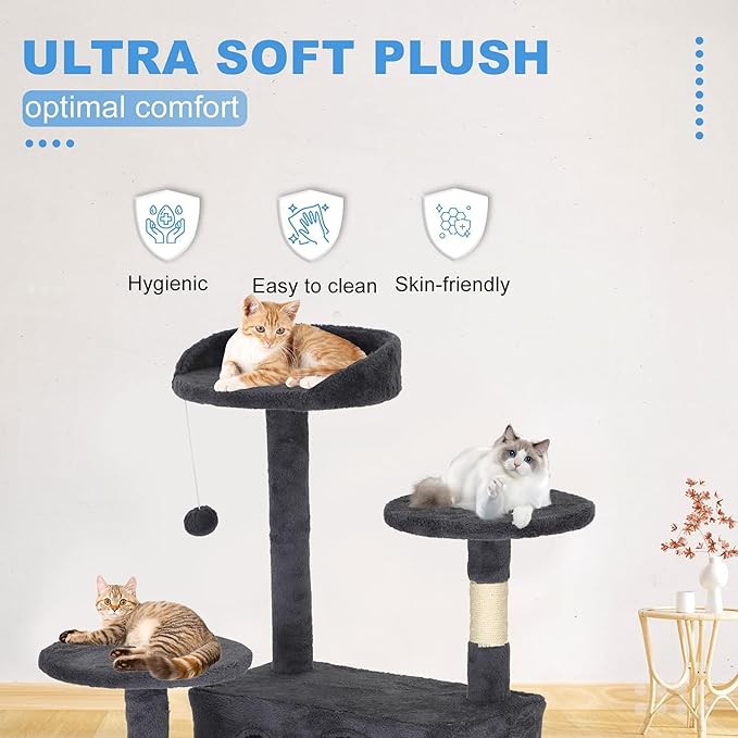 FDW Cat Tree Tower 62in Multi-Level Durable Cat Scratching Post &amp; Cozy Fun Jumping Platform Space Saving Condo Pet Play House for Indoor Cats,Dark Gray