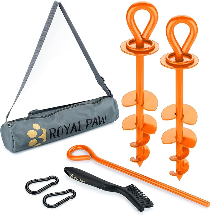 ROYAL-PAW Dog Tie Out Stake - for Large Dogs up to 210 lbs - Heavy Duty Dog Stake for Yard, Beach &amp; Camping Outside - Best in Ground Anchor for a Dog Cable, Leash, Lead Tether (1, Orange)