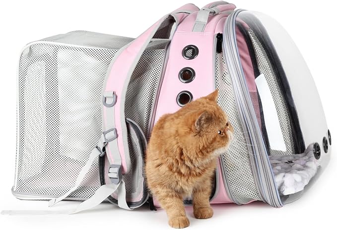 Lollimeow Cat Carrier Backpack, Bubble Dual Expandable Backpack Carrier, Pets and Small Dogs,Airline-Approved, Designed for Travel, Hiking, Walking &amp; Outdoor Use (Dual Expandable-Pink)
