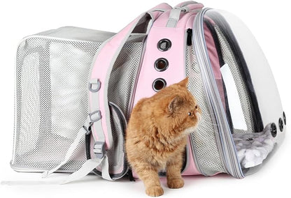 Lollimeow Cat Carrier Backpack, Bubble Dual Expandable Backpack Carrier, Pets and Small Dogs,Airline-Approved, Designed for Travel, Hiking, Walking &amp; Outdoor Use (Dual Expandable-Pink)