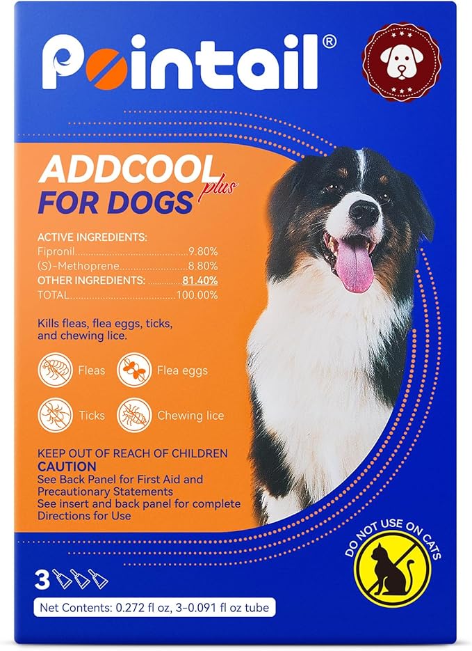Flea and Tick Prevention for Dogs, Addcool Dog Flea and Tick Treatment, Flea &amp; Tick Control Topical Drops, 3 Doses, Vet-Recommended(45-88 lbs)