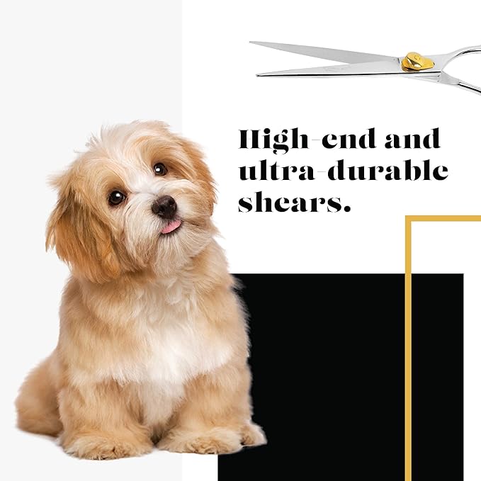 Sharf Gold Touch Pet Grooming Shear | Straight Cat &amp; Dog Grooming Scissors | 6.5 Inch | 440c Japanese Stainless Steel Pet Dog Shearing Scissors | Animal Shears with Removable Comfort Rings
