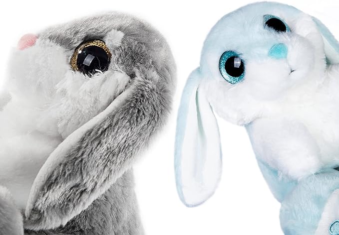 My OLi Bunny Stuffed Animal Pack of 2 Plush Rabbit 7in Stuffed Bunny with Floppy Ear Bedtime Friend Soft Toy Gifts for Girls Boys Kids, Gray &amp; Blue