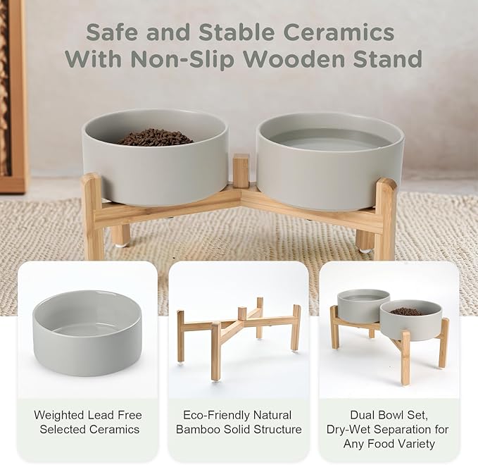 SPUNKYJUNKY Elevated Dog Bowls Ceramic, 7.3&