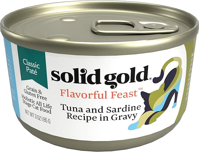 Solid Gold Wet Cat Food Pate - Healthy Canned Cat Food Pate w/Real Tuna &amp; Sardine, Omega Fatty Acids, Vitamins &amp; Minerals - Grain Free &amp; Gluten Free Can Meals for Cats &amp; Kittens - 24ct/3oz Can