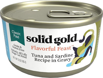 Solid Gold Wet Cat Food Pate - Healthy Canned Cat Food Pate w/Real Tuna &amp; Sardine, Omega Fatty Acids, Vitamins &amp; Minerals - Grain Free &amp; Gluten Free Can Meals for Cats &amp; Kittens - 24ct/3oz Can