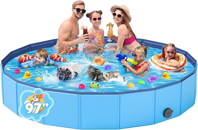 YSJILIDE Foldable Dog Pool, Portable PVC Dog Pet Swimming Pool, Collapsible Plastic Dog Bath for for Large Medium Small Dogs &amp; Kids (XXXXL-97 Blue)