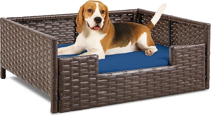 YITAHOME Rattan Dog Sofa Bed with Cushion,Wicker Pet Bed Sofa Couch Indoor Outdoor Water Unaffected for Large Medium Small Dogs Cats (24.8&