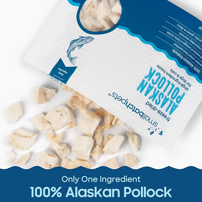 smallbatch Pets Freeze Dried Cat &amp; Dog Treats, 1.25oz - Alaskan Pollock, Organic High Protein Treats, Omega 3 Fatty Acids, Gluten Free, Grain Free, Made in The USA, Ethically Sourced, Single Protein