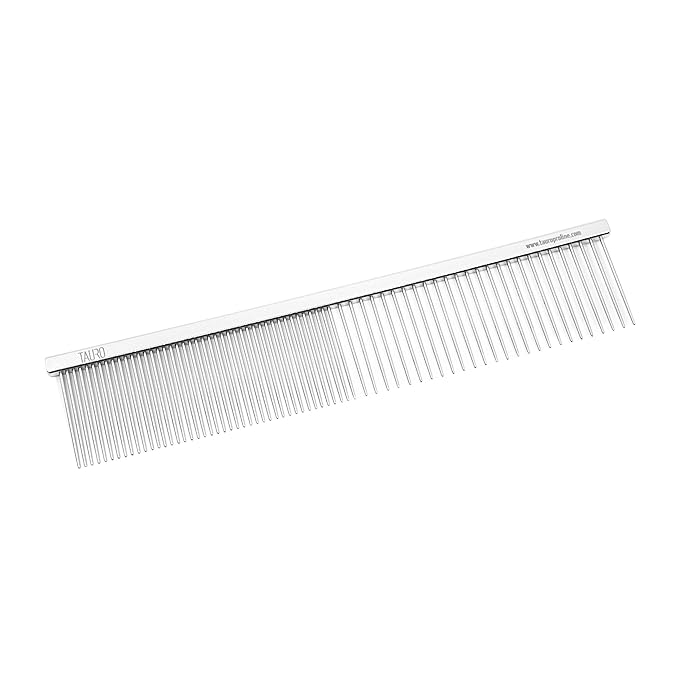 Tauro Pro Line Pet Grooming Comb for Dogs &amp; Cats – 7.5", Greyhound Style Fine Coarse Butter Comb with Rounded Ends, Ideal for Detangling &amp; Combing