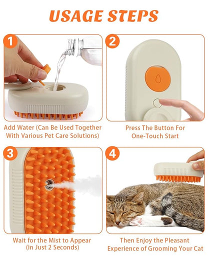 6 in 1 Cat Steam Brush for Shedding, Portable Anti-Static Grooming Comb for Cats &amp; Dogs, Steam Misting Water Brush, Self-Cleaning Pet Hair Remover, Indoor Cat Spray Brushes for Cats &amp; Dogs