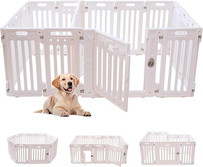 2 Room Dog Playpen with Door,DIY Shape Combination Puppy Pen,16-Panel+2 Link Piece+Large Door+Small Door,25.5" H Dog Fence,Non-Slip&amp;Secure Pet Gate,Easy to Assemble (Two Rooms)
