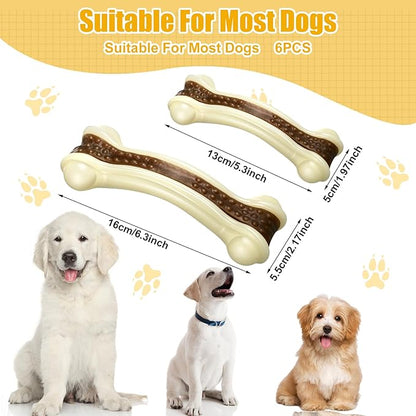 Sosation 6 Pcs Dog Toys for Aggressive Chewers Nylon Beef Flavor Bones Tough Puppy Teething Toys Puppy Chew Bones for Large Medium Small Breed Dogs Puppies Pets Chew Toys(Large Medium)