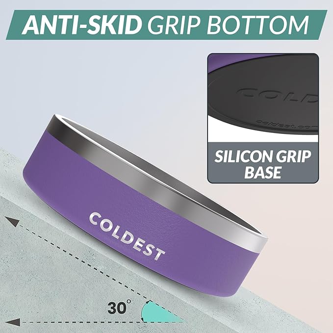 Coldest Dog Bowl - Anti Rust Metal, Non Slip, 3 Layers Insulated Stainless Steel Dog Bowls - Spill Proof &amp; Heavy Duty - Water Bowl for Dogs, Cats &amp; Pets, Dish Washer Safe (42 oz, Galaxy Purple)
