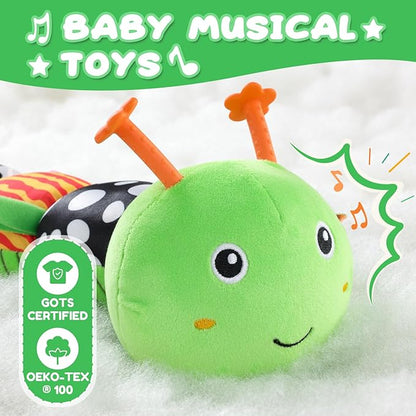 Baby Toys 0-6-12 Months,Musical Caterpillar Stuffed Animals Activity Infant Toys with Crinkle,Rattles,Mirror&amp;Pull String,Muti-Sensory Toys Gifts for Newborn Tummy Time,Kelly Green|Leafy