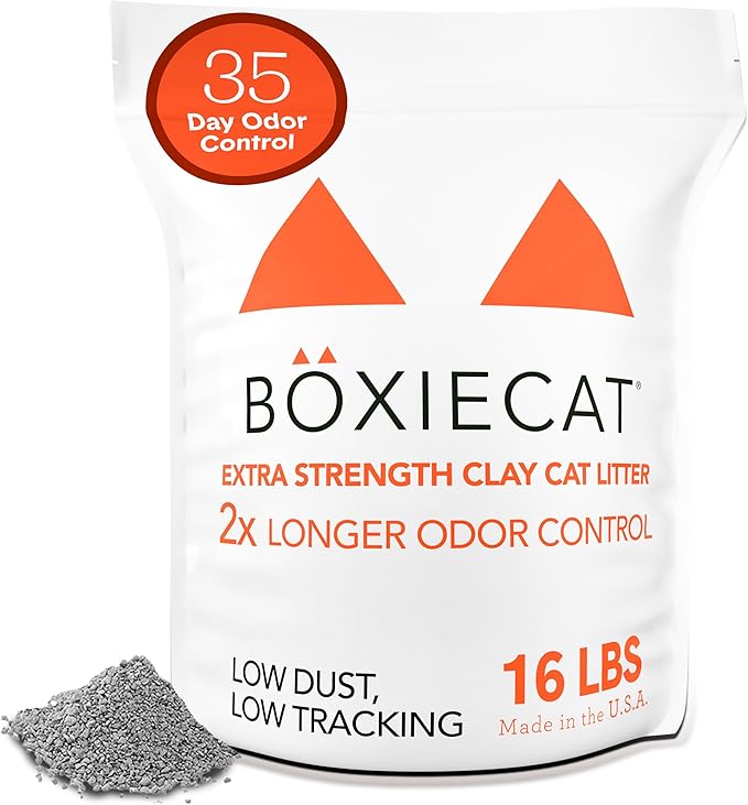Boxie® Extra Strength 35 Day Odour Control Clumping Clay Cat &amp; Kitty Litter 16lb, 99.9% Dust-Free, Probiotic Formula, Long-Lasting, Veterinarian Approved, Easy Scooping for Multi-Cat Homes