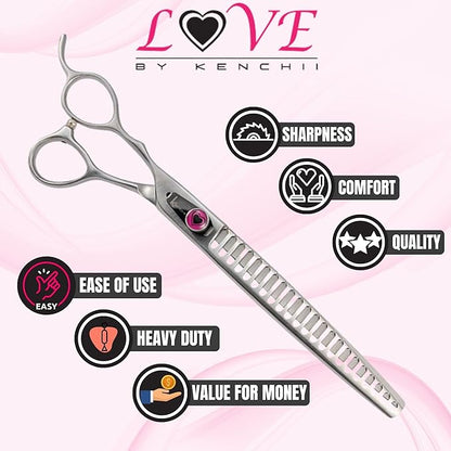 Kenchii Love Left Handed Dog Grooming Scissors, 22 Tooth Blender Shears, Dog Scissors for Grooming, Professional Pet Grooming Scissors, Ergonomic &amp; Comfortable