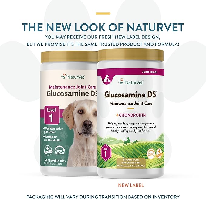 NaturVet – Glucosamine DS - Level 1 Maintenance Care | Preventative Care to Maintain Healthy Cartilage &amp; Joint Function | Enhanced with Glucosamine &amp; Chondroitin | for Dogs &amp; Cats (240 Tablets)