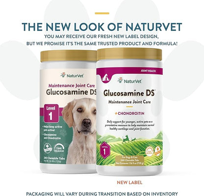 NaturVet – Glucosamine DS - Level 1 Maintenance Care | Preventative Care to Maintain Healthy Cartilage &amp; Joint Function | Enhanced with Glucosamine &amp; Chondroitin | for Dogs &amp; Cats (240 Tablets)