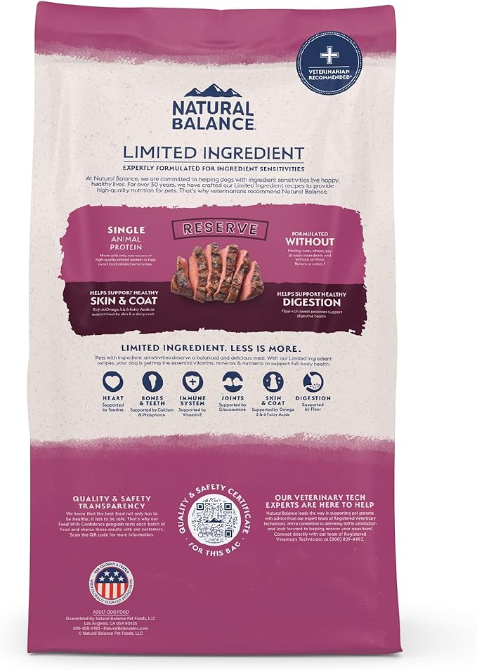 Natural Balance Limited Ingredient Adult Grain-Free Dry Dog Food, Reserve Sweet Potato &amp; Venison Recipe, 4 Pound (Pack of 1)