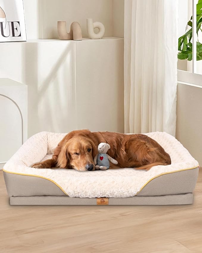 Washable Orthopedic Dog Bed for Large Dogs, Waterproof Dog Bed with Bolster, Big Couch Sofa Dogs Beds with Removable Cover &amp; Non-Slip Bottom