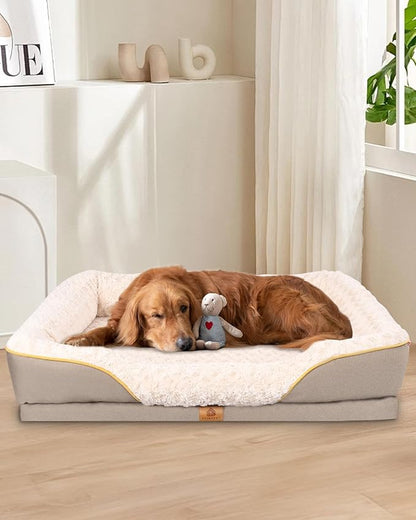 Washable Orthopedic Dog Bed for Large Dogs, Waterproof Dog Bed with Bolster, Big Couch Sofa Dogs Beds with Removable Cover &amp; Non-Slip Bottom