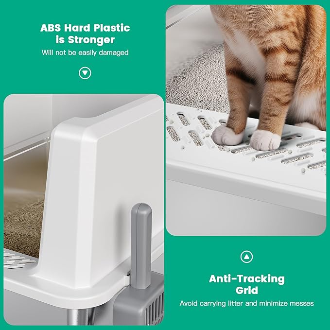 Tripamin XXL Stainless Steel Litter Box with High Sides 28"x20.5"x14" Extra Large Metal Litter Box for Big Cats&amp;Multiple cat, Jumbo Top Entry Litter Pan with lid (White, XXX-Large)